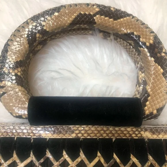 LUXURY PYTHON SNAKESKIN NANCY GONZALES BASKETWEAVE VELVET CLASSIC PURSE TOTE BAG - Picture 3 of 14